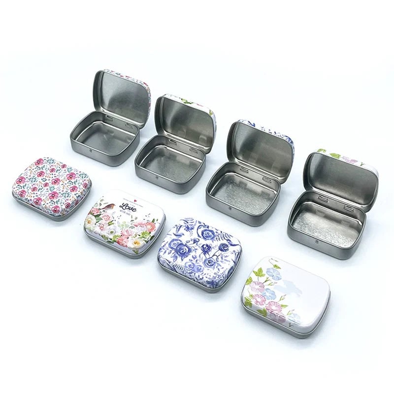 Portable Mini Metal Hinged Tin Box - Small Rectangular Storage Container
