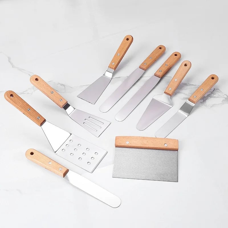Stainless Steel Spatula with Wooden Handle - Teppanyaki Scraper