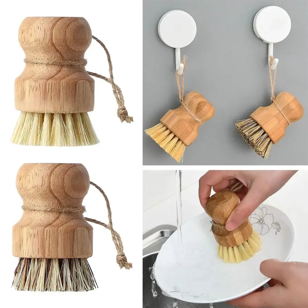 2pc Wooden Kitchen Dish Brush Set - Natural Sisal & Coconut Fiber