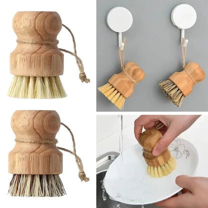 2pc Wooden Kitchen Dish Brush Set - Natural Sisal & Coconut Fiber