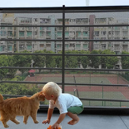 Folding Pet Safety Gate 4-Hook Breathable Mesh Dog Barrier Fence