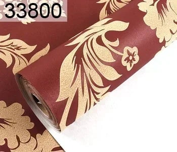 3D Metallic Damask Vinyl Wallpaper Roll Beige Cream Red Brown