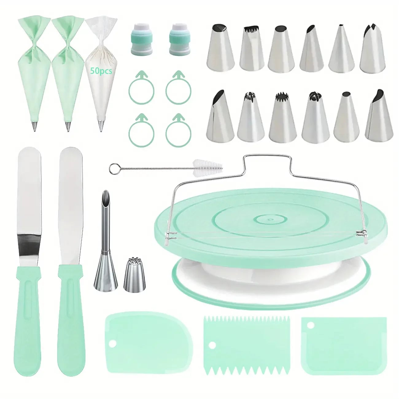 80PCS Cake Decorating Set Non-Slip Turntable 14 Piping Tips Tools