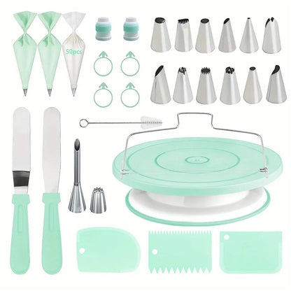 80PCS Cake Decorating Set Non-Slip Turntable 14 Piping Tips Tools