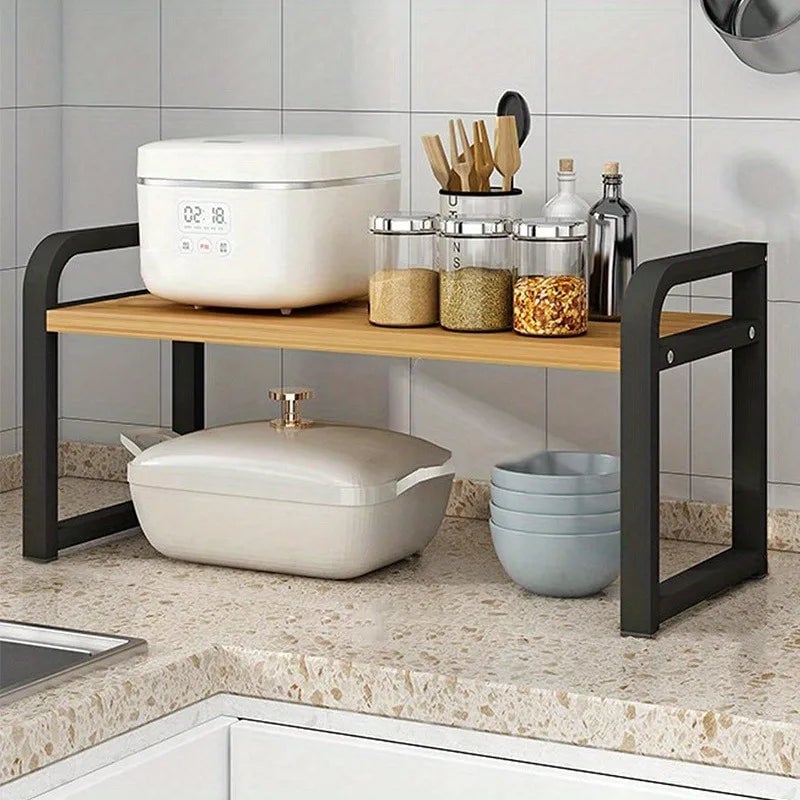 Telescopic Kitchen Countertop Storage Rack - Layered Shelf Organizer
