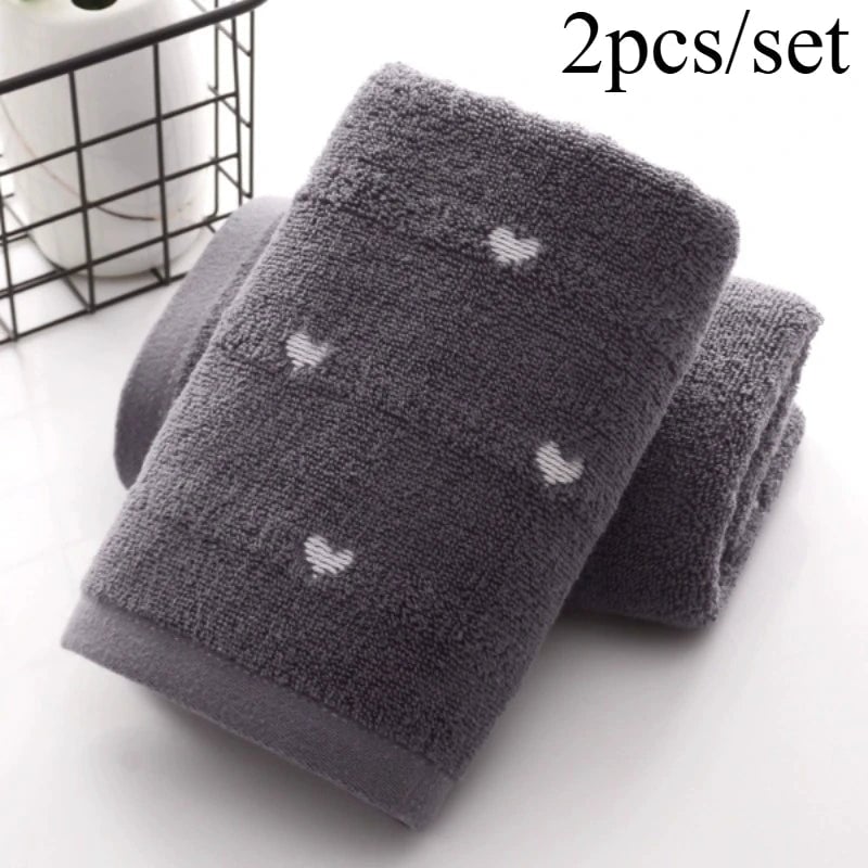 Quick-Dry Cotton Face Towels Heart Pattern Set 1-2pcs Absorbent
