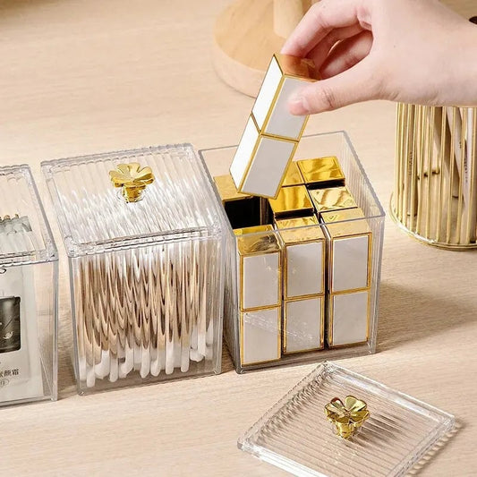 Clear Acrylic Cotton Swab Storage Container Desktop Makeup Organizer