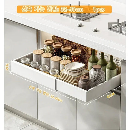 2Pc Pull Out Kitchen Storage Rack w/ Slide Rails Drawer Organizer