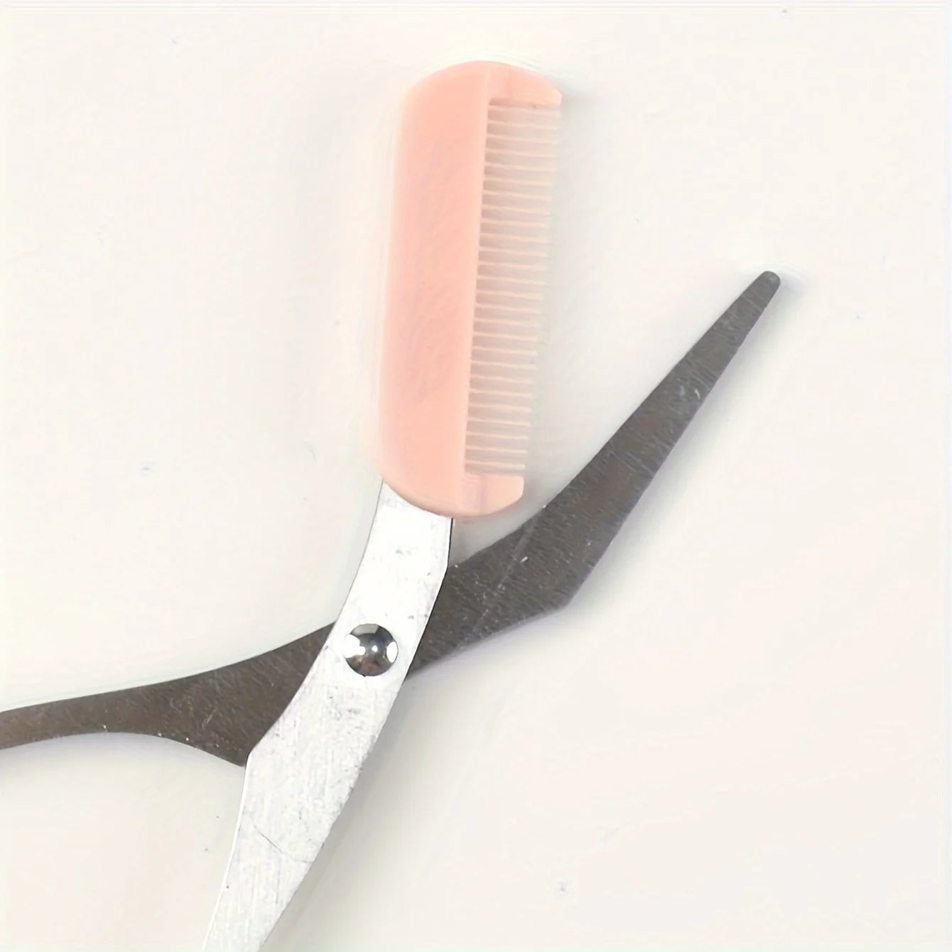 Pink Stainless Steel Eyebrow Scissors with Built-in Comb Precision Tool