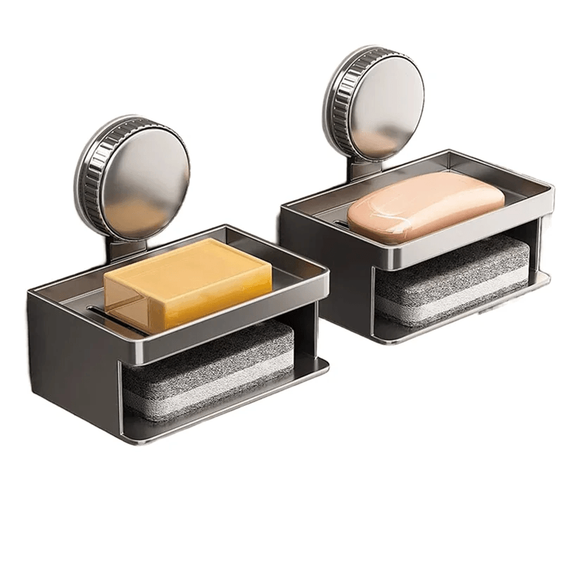Wall-Mounted Aluminum Soap Dish with Suction Cup & Drain Rack