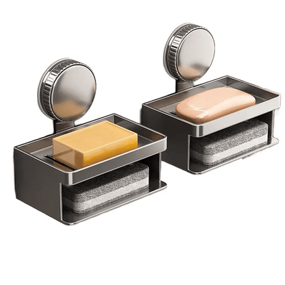 Wall-Mounted Aluminum Soap Dish with Suction Cup & Drain Rack