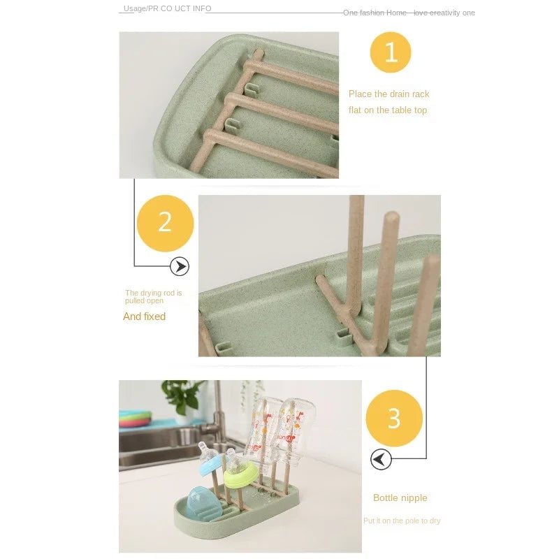 Wheat Straw Baby Bottle Drying Rack Feeding Cup Storage Holder