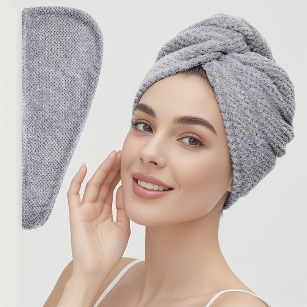 Women Hair Towel Wrap with Button - Quick Dry Absorbent Cap 9.8x25.5