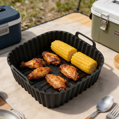 Square Silicone Air Fryer Basket Pan - Reusable Food Safe Baking Mold