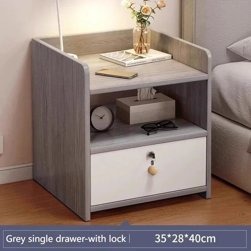 Nordic Modern Nightstand with Drawer - Wood Bedroom Storage Cabinet