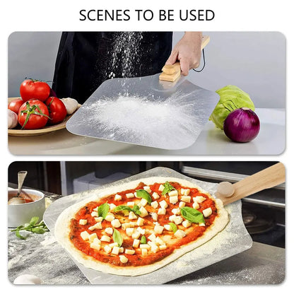 Foldable Pizza Spatula Metal Strip Wooden Handle Nonstick Tool