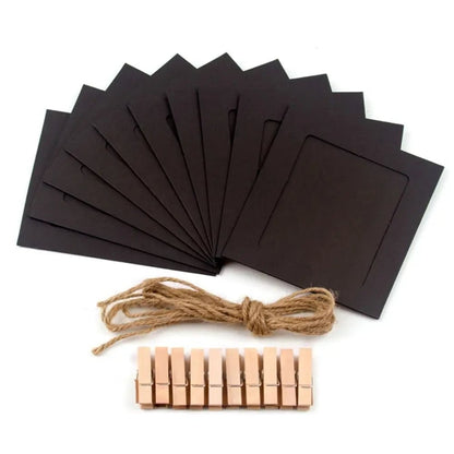 10Pc DIY Paper Photo Frames with Clips & Rope Wall Hanging Decor Set