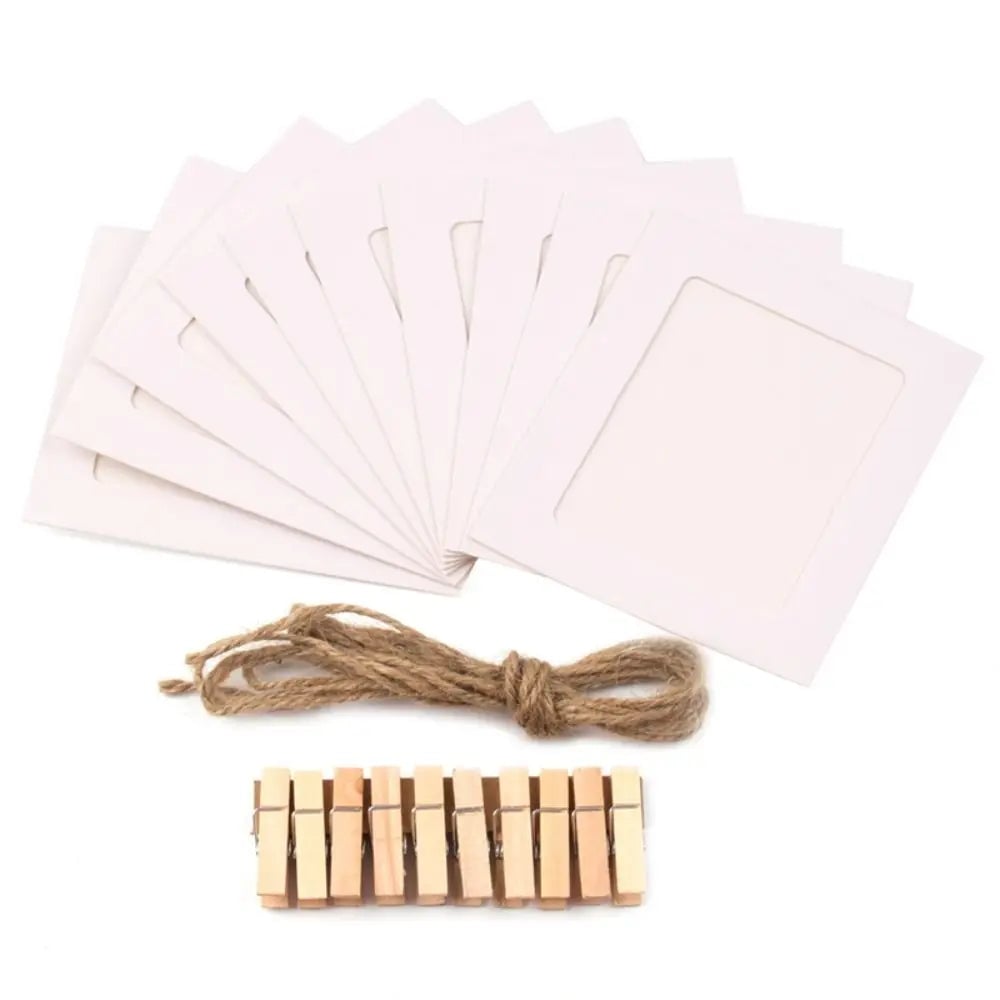 10Pc DIY Paper Photo Frames with Clips & Rope Wall Hanging Decor Set