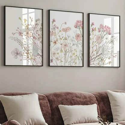 3pc Pink Watercolor Floral Canvas Wall Art Set - Bedroom Decor