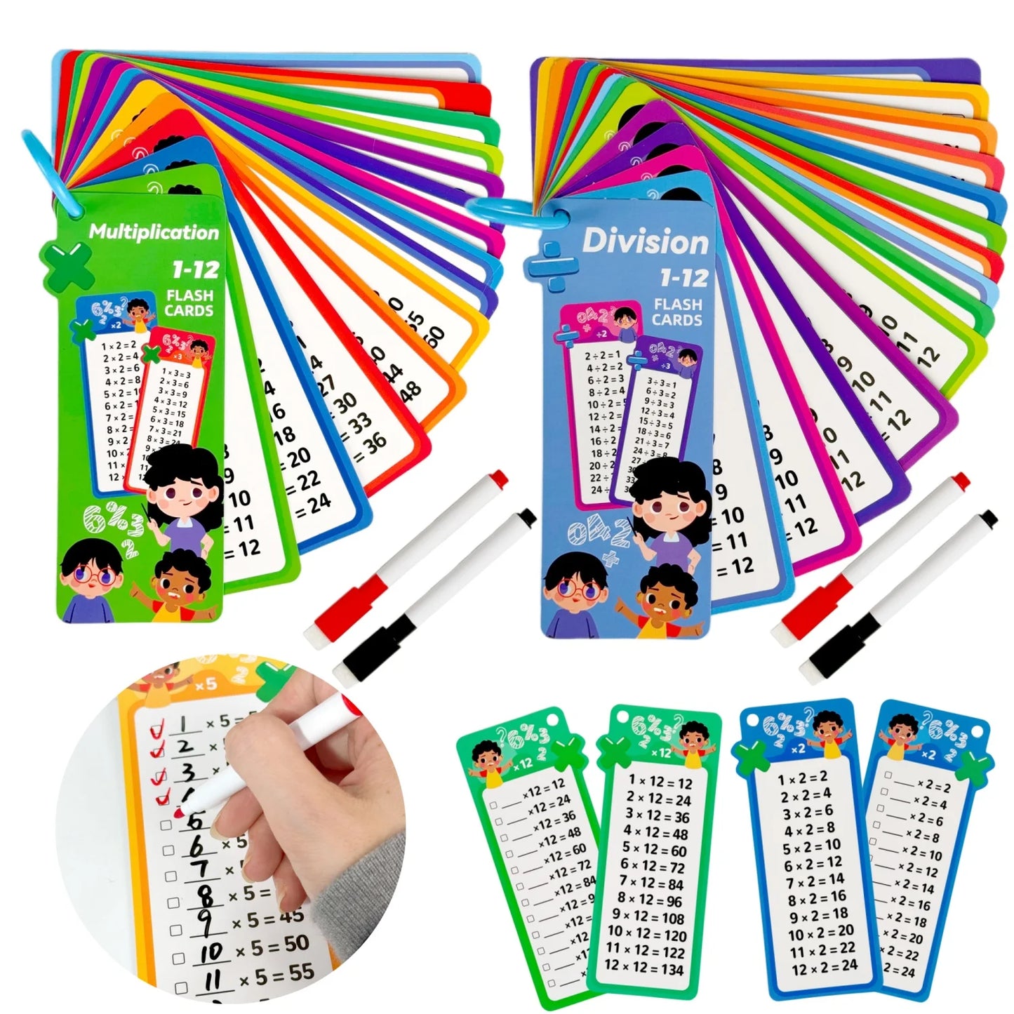 Digital Math Flash Cards 15-Card Set with 2 Erasable Pens Learning Kit