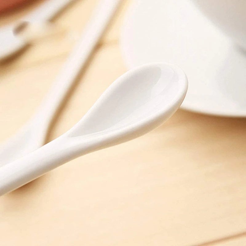 5PCS White Porcelain Egg Spoons - Ceramic Coffee Dessert Spoons