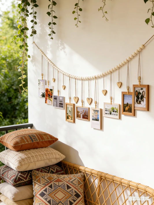 Wooden Heart Photo Display Wall Hanging Boho Picture Frame Holder