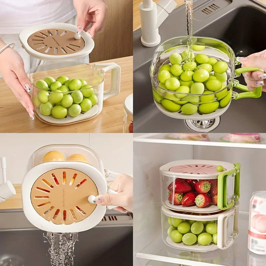 2-in-1 Double Layer Drain Basket with Foldable Handle - Fruit Strainer