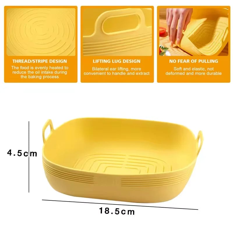 Silicone Air Fryer Liners Round Square Reusable Non-Stick Pot Bowl
