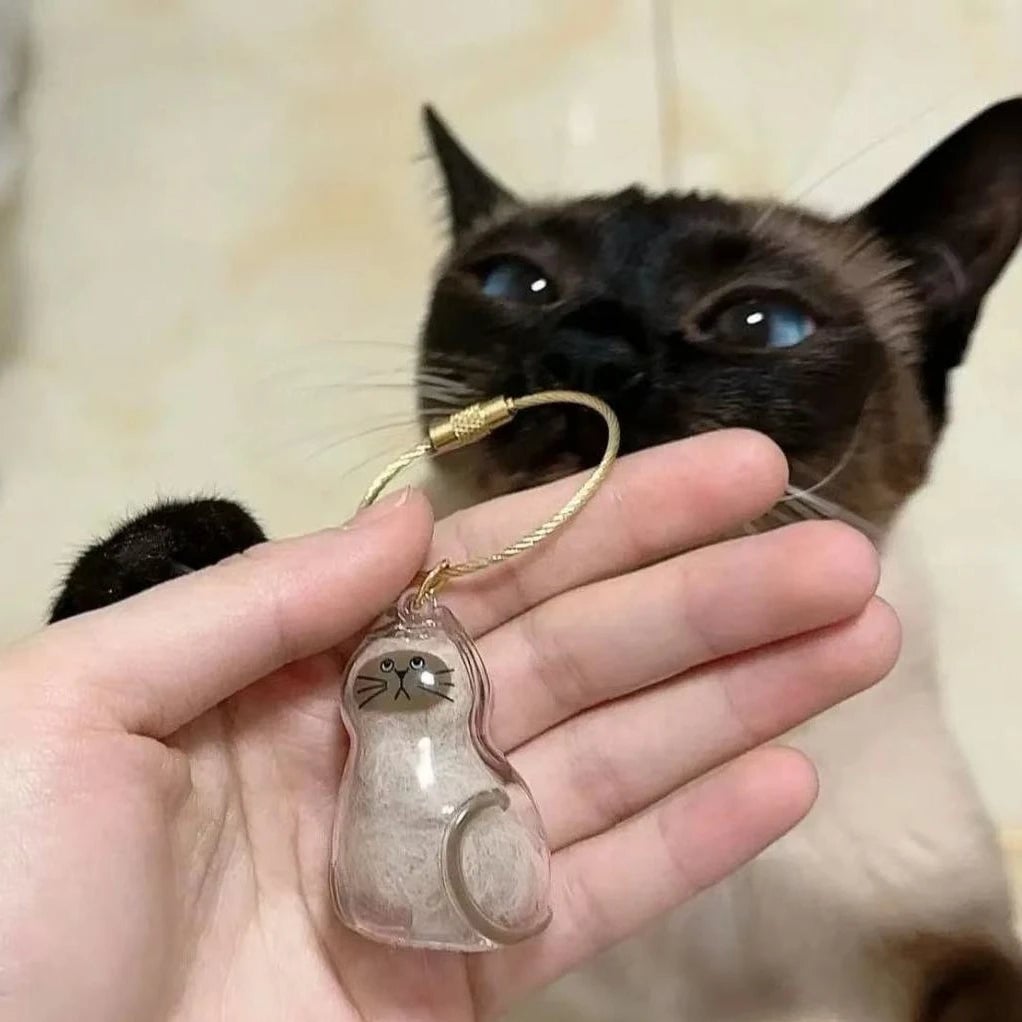 Cat Fur Memorial Resin Keepsake Capsule Keychain Pet Hair Pendant