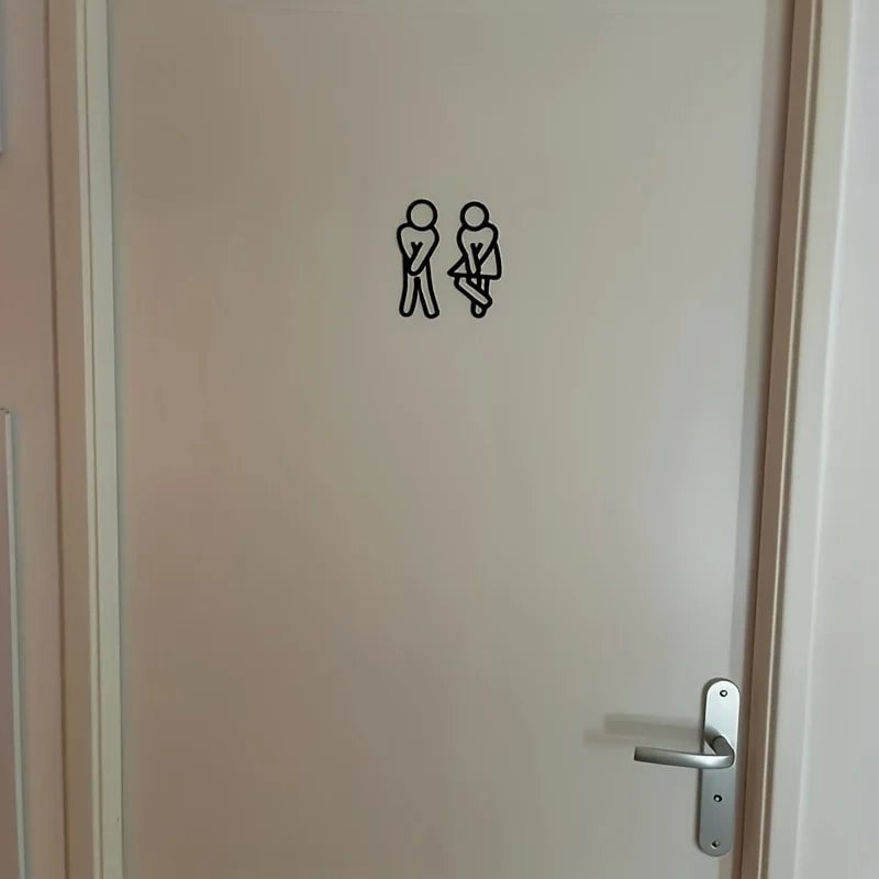 Creative 2D Flat Restroom Door Signs - Funny Bathroom Wall Stickers