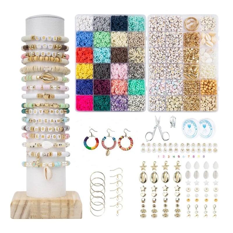 24 Rainbow Color Clay Beads Bracelet Making Kit Letter Beads DIY