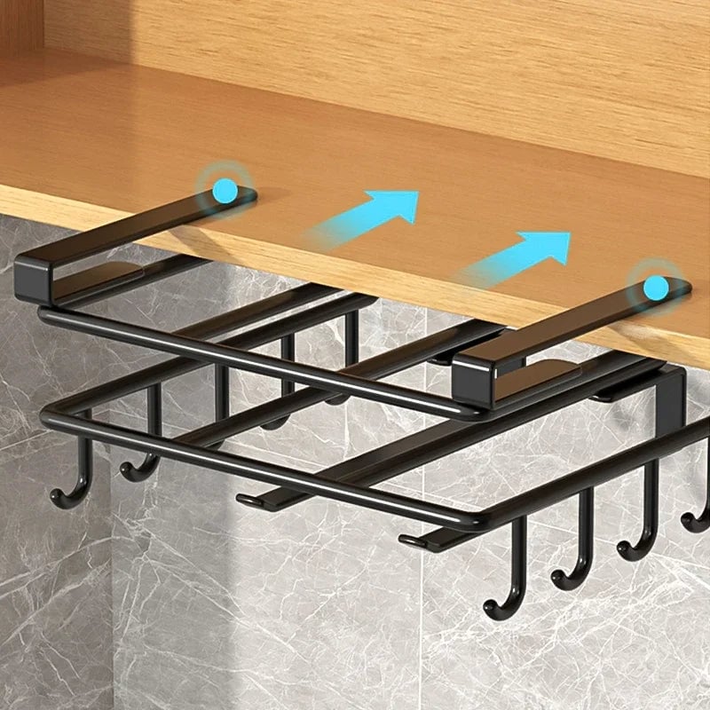 Under Cabinet Kitchen Organizer Rack Multi-Hook Storage Shelf