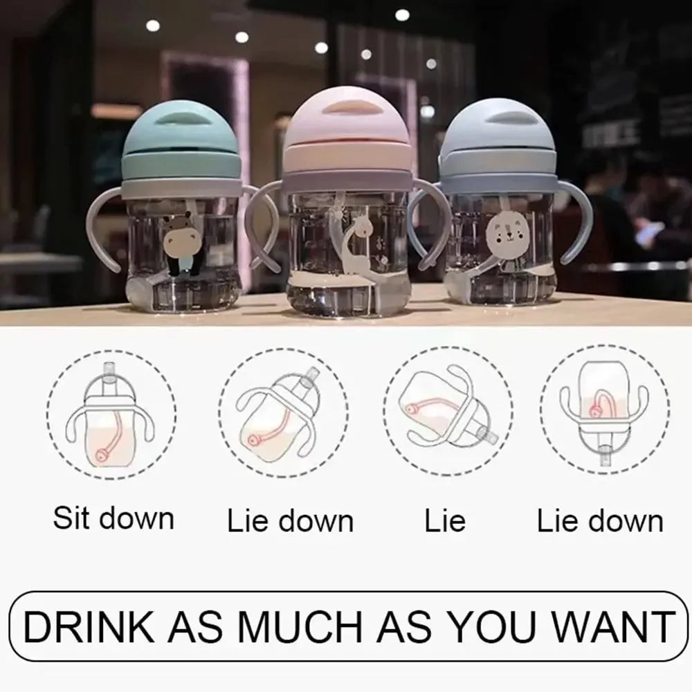 250ml Straw Cup Training Bottle - Spill-Proof Animal Print Design
