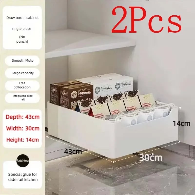 Pull Out Kitchen Storage Drawer with Slide Rails - Spice Organizer