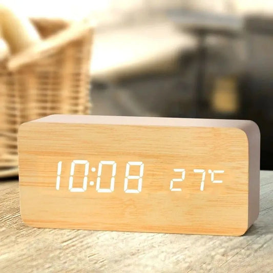 Wooden LED Digital Alarm Clock with Temperature Display Desk Clock