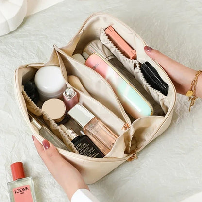 Large Capacity PU Leather Cosmetic Travel Organizer Bag - Portable
