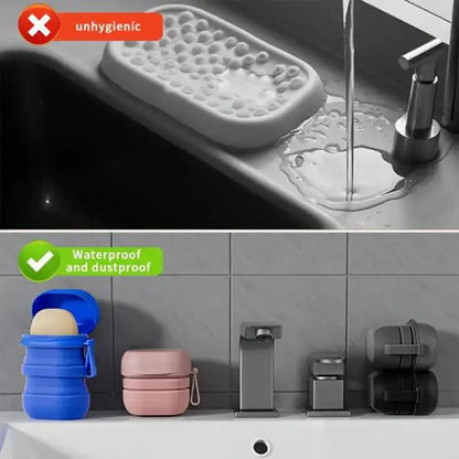 Portable Silicone Soap Tray with Lid - Leakproof Drain Box