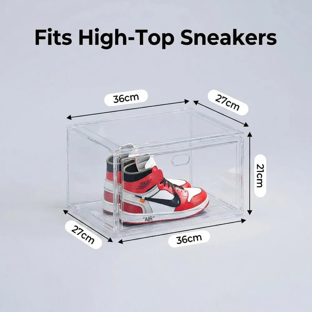 Clear Acrylic Shoe Storage Box Magnetic Flip Lid Stackable Organizer