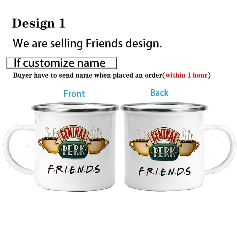 Personalised 11oz Enamel Central Perk Friends TV Show Coffee Mug