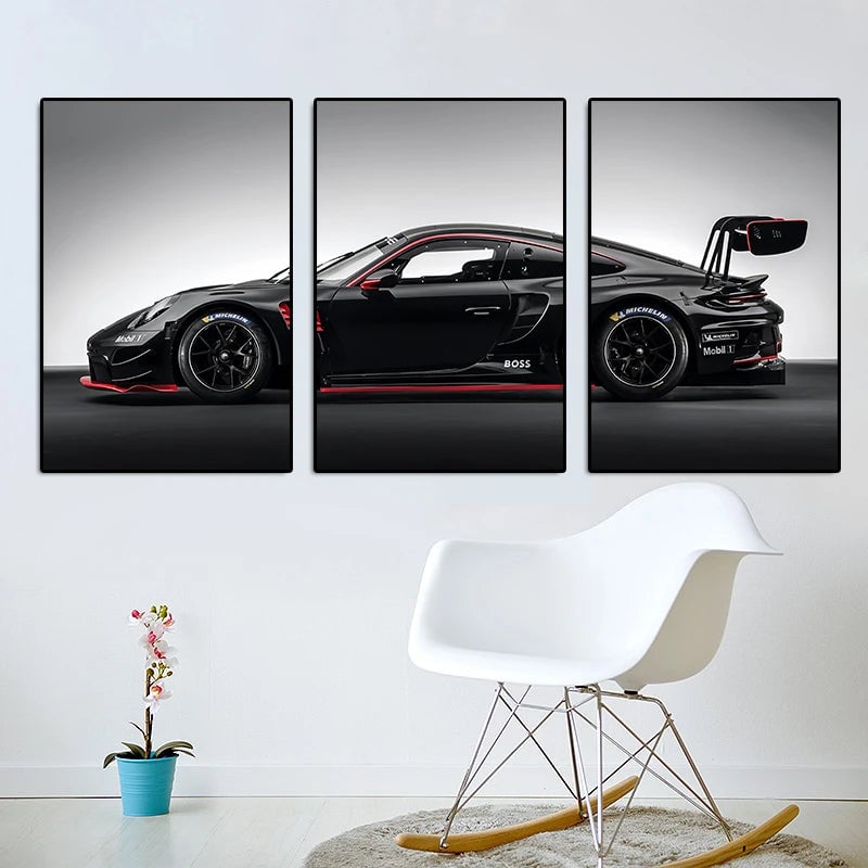 3Pcs Vintage Industrial GT3RS Canvas Wall Art Print Set Home Decor