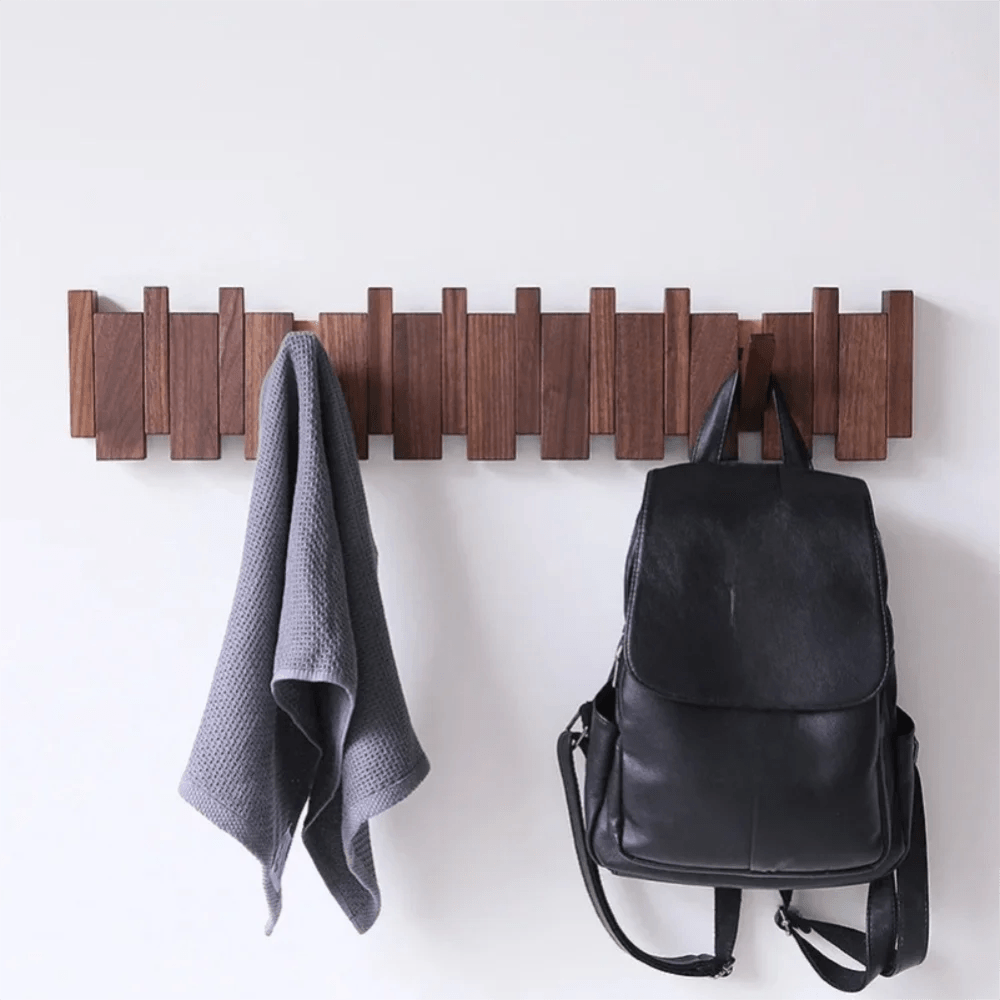 Wall Mounted Wood Coat Rack 8 Hooks Piano Key Shaped Entry Porch