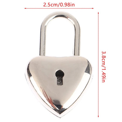 Silver Heart Mini Padlock with Key - Travel Luggage Jewelry Lock