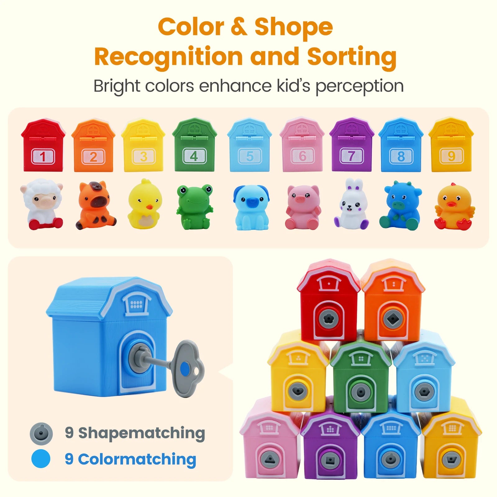 Montessori Farm Train Set - Counting Sorting Learning Toy Toddlers