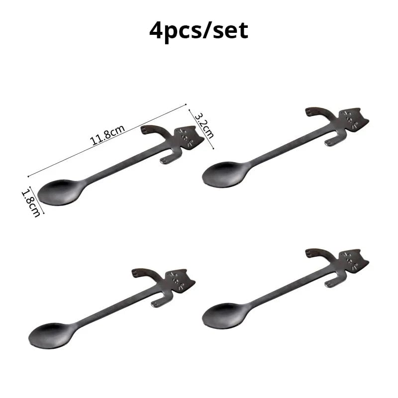 4pc Stainless Steel Mini Cat Kitten Coffee Tea Dessert Spoons Set
