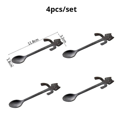 4pc Stainless Steel Mini Cat Kitten Coffee Tea Dessert Spoons Set