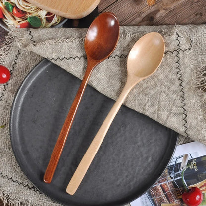 2pcs Wooden Spoons Kitchen Utensil Set - Soup Tea Coffee Honey