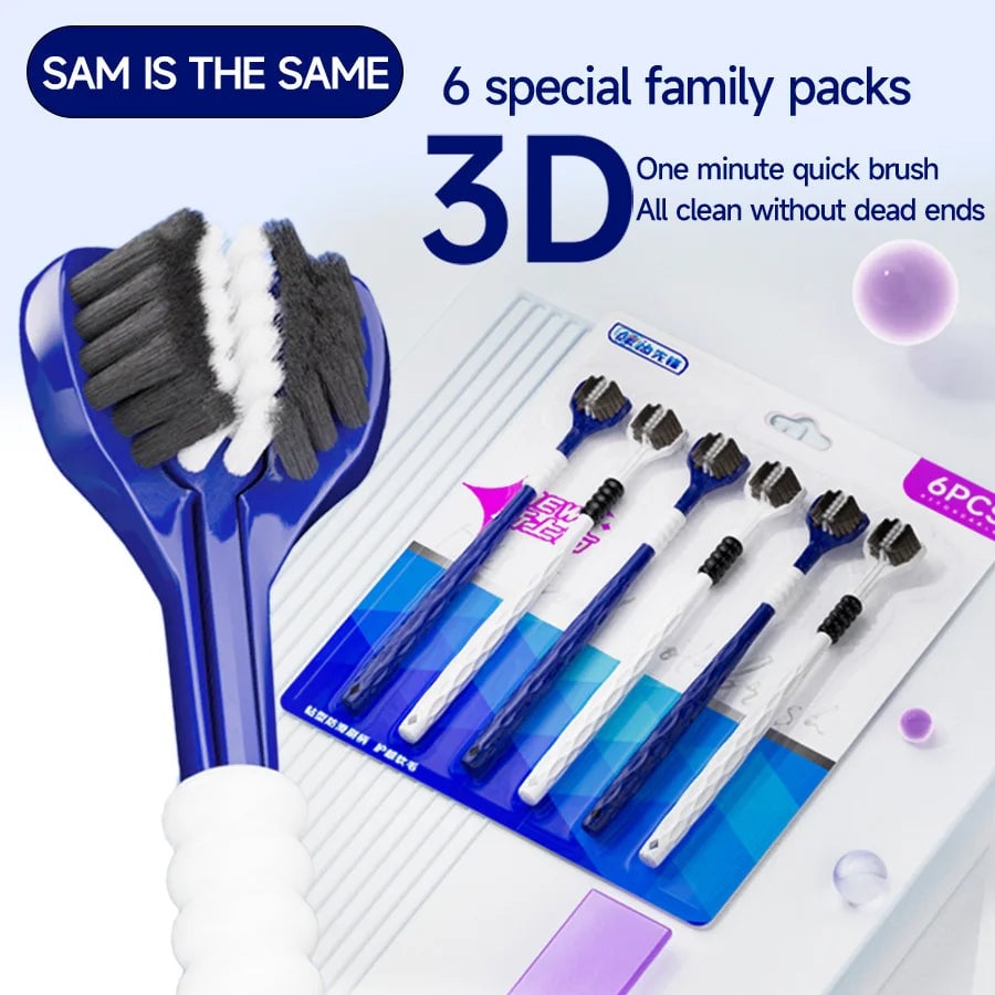 3D U-Shaped Manual Toothbrush 6-Pack - Three-Sided Soft Bristles