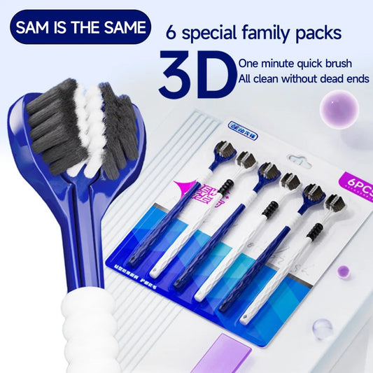 3D U-Shaped Manual Toothbrush 6-Pack - Three-Sided Soft Bristles