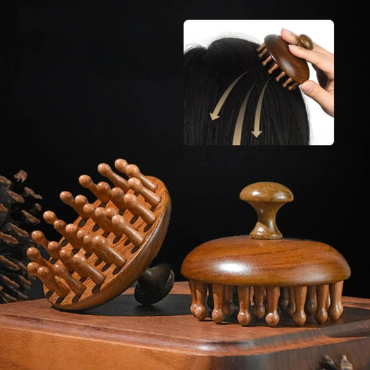 Sandalwood Massage Comb Finger Ring Scalp Meridian Guasha Tool