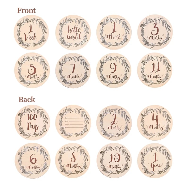 Wooden Baby Milestone Number Cards Monthly Newborn Photography Props